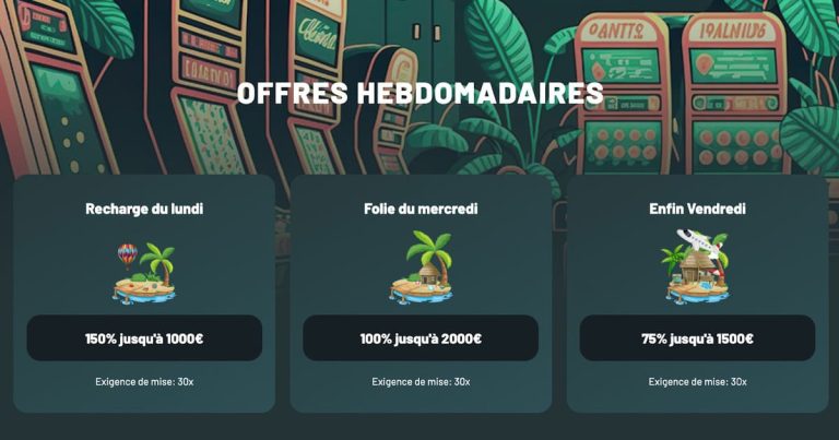 Palm Casino bonus hebdomadaire